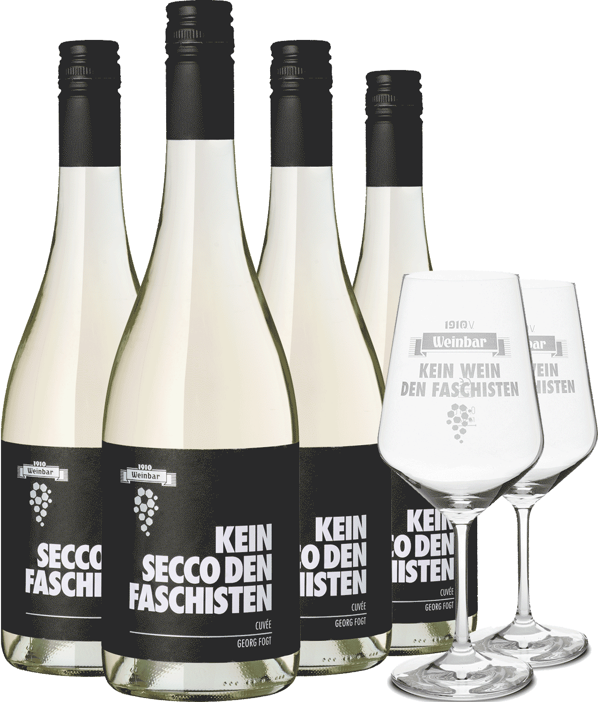 4er "Kein Secco den Faschisten" + Gläser