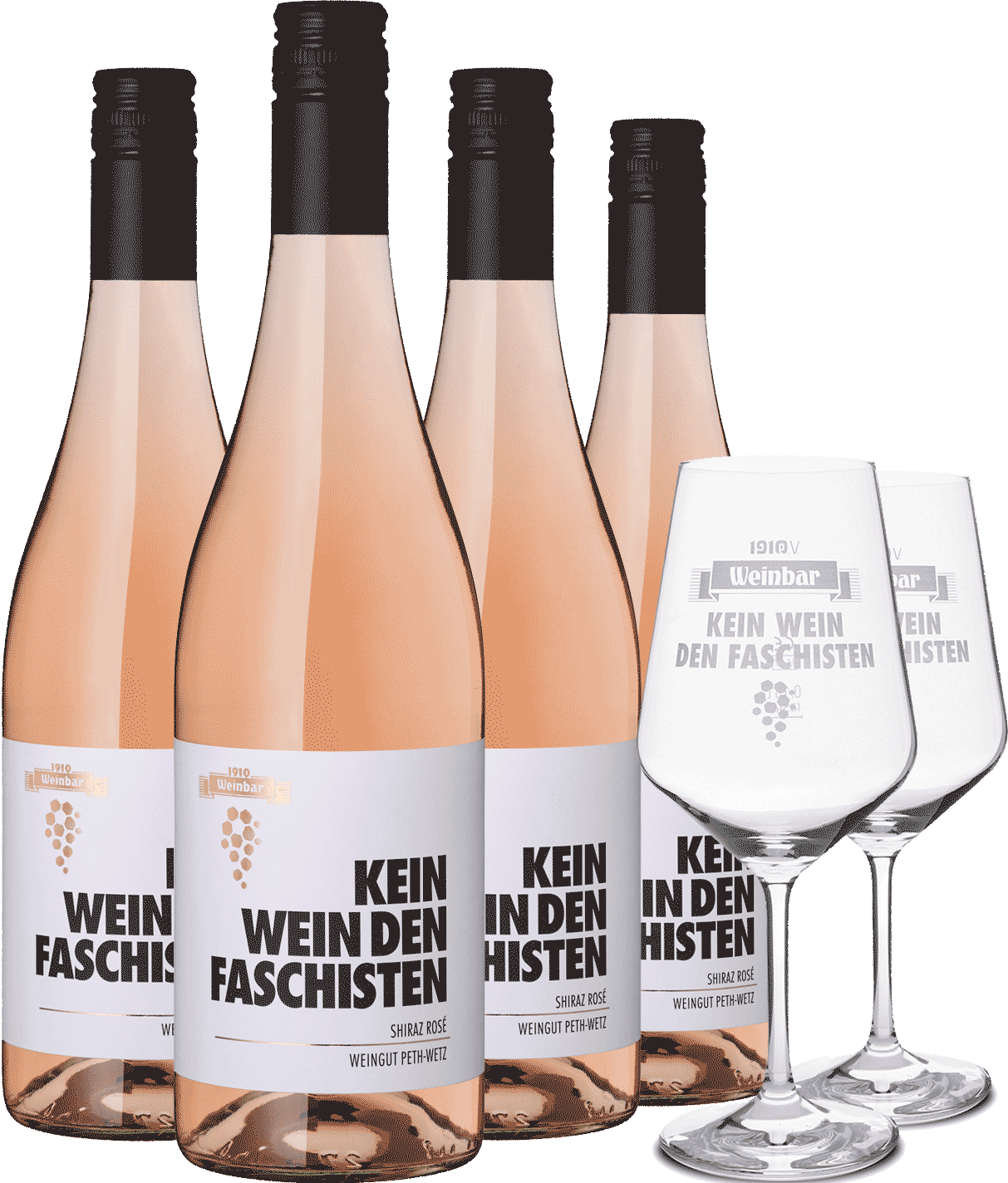 4er "Kein Wein den Faschisten" Rosé + Gläser